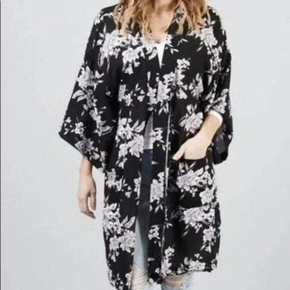 Spiritual Gangster Kimono Duster Cardigan Floral Tie Front Cover Up OS Boho - Picture 5 of 15